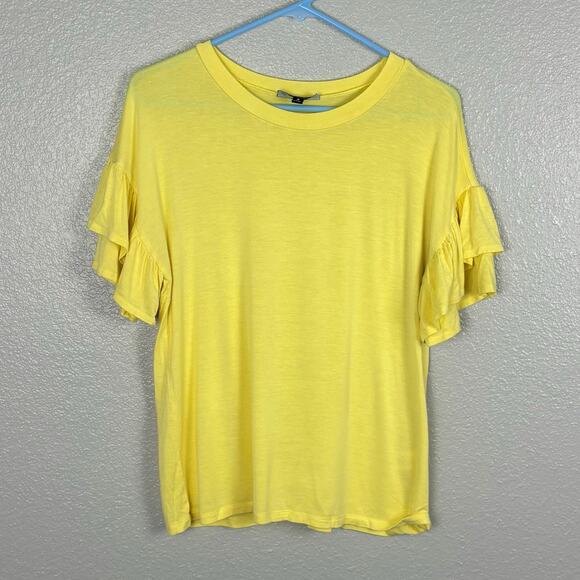 Alison Andrews Size Small Light Yellow Rayon/Spandex Ruffled Short Sleeve Blouse - Picture 1 of 6